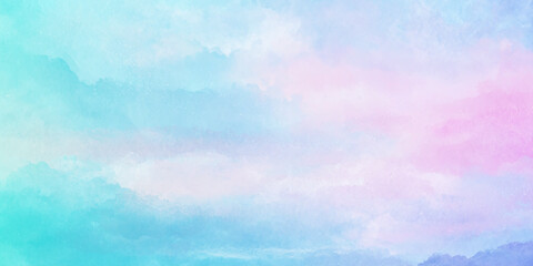 A pastel watercolor background showcasing a blend of soft pink turquoise and white hues creating a dreamy atmosphere © Daiyan