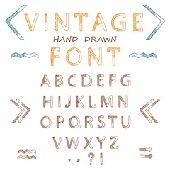 Vector Alphabet. ABC. Hand drawn decorative vintage letters