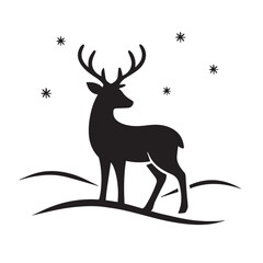 Snowy landscape deer silhouette crafted for soft winter themed vector art.