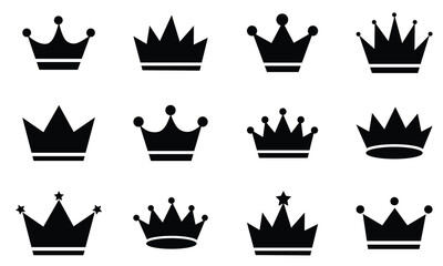 Set of crowns vector. Crown icon symbols set collection. Silhouette of king and queen royal crowns set. Vector illustration. © Radhakanta
