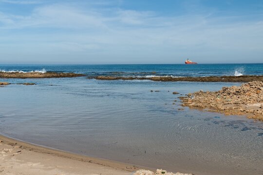 View of Rimel beach and Mediterranean sea near Bizerte city. Tunisia. Africa.