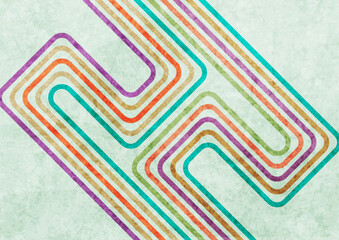 Colorful curved lines abstract geometric grunge background. Minimal retro concept vector design