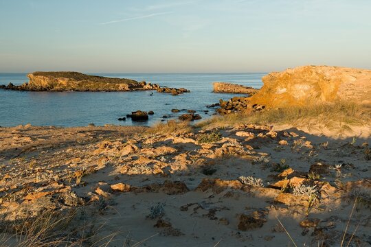 View of  Cape Angela, and the Mediterranean Sea at sunset. Tunisia. Africa.