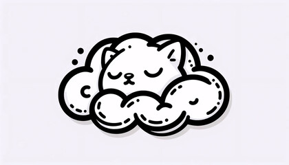 Fototapeta premium A minimalist line art of cat in cloud thought bubble, Ai generated image