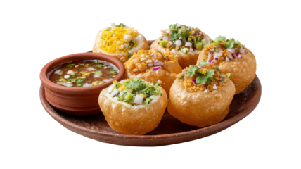 Indian Street Food Pani Puri Set isolated on a white background