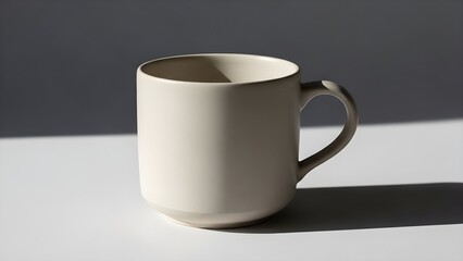 Obraz premium Minimalist ceramic mug with handle casting a long shadow on white surface