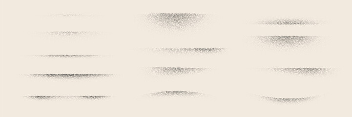 Collection of borders with noise grain texture. Vector edge shadows set with gradient stipple dots