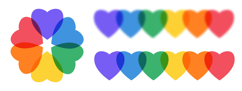 Rainbow heart striped and blurred icon collection. Cute abstract free love symbol with lgtbq+ colors