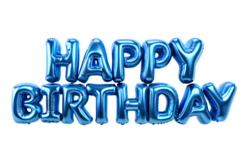 Happy Birthday Blue Balloon Text Isolated on White Background PNG