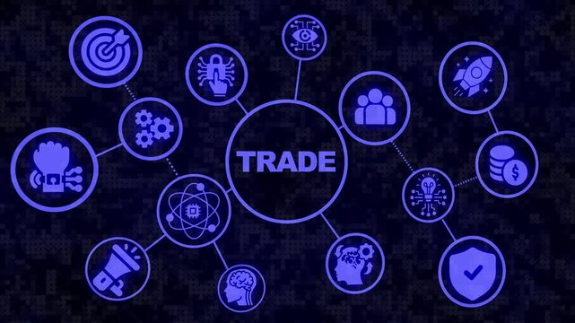 Digital Trade Concept Mind Map with Icons and Dark Textured Background business finance
