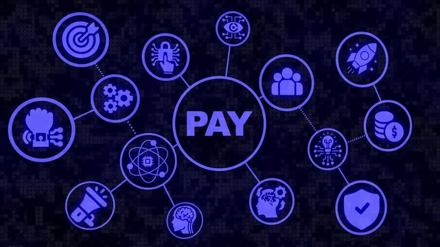 Digital Payment Concept Mind Map with Icons and Dark Textured Background finance money