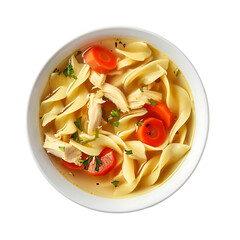 Flat Lay Presentation of Chicken Noodle Soup Bowl