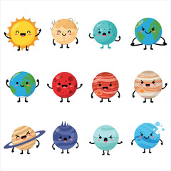 Fototapeta premium Planets and Sun in Flat Vector Illustration Design