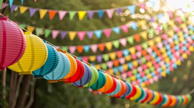 Colorful Lanterns and Vibrant Flags Create Festive Carnival Decor with Stunning and Joyful Visual Appeal