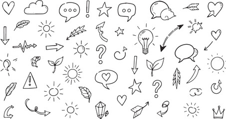 Obraz premium Hand drawn doodle elements collection with arrows stars hearts and suns.
