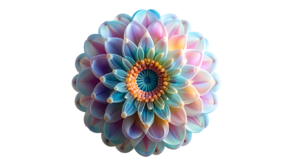 A vividly colorful, intricately layered flower against a black background