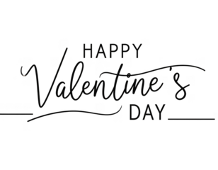 Happy Valentine day text in minimalist black line art style,white background
