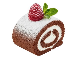Delicious chocolate swiss roll with raspberry topping