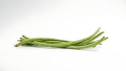 Fresh green beans bunch on white background