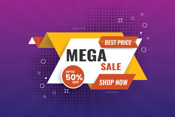 Vector mega sale banner Gradient background and a yellow banner, colourful sales web sale banner  sale label template