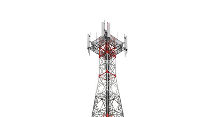 low angle Telecommunication Lattice Tower with Antennas isolated transparent background  Cellular Network Tower 