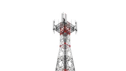 low angle Telecommunication Lattice Tower with Antennas isolated transparent background  Cellular Network Tower 