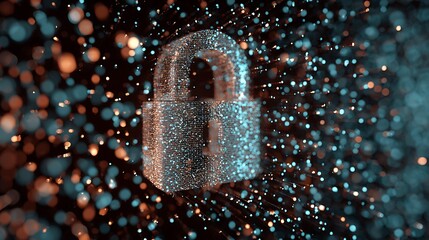 Sparkling padlock image, rendered with abstract light beams, representing data security