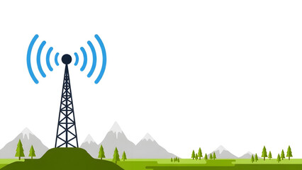 rural area Telecommunication Tower on Hill with Signal Waves Mountain Backdrop Radio Tower 