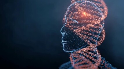 Human head dna helix profile abstract digital brain neural network biotechnology science technology innovation future medical glow neuron connection - Powered by Adobe