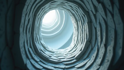 Abstract Tunnel Interior With Light At The End Geometric Pattern Stone Texture Round Shape Circular Path View Outward