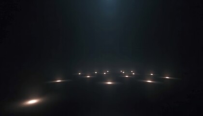 Mysterious dark room with scattered glowing lights creating a moody atmosphere and ethereal ambiance