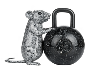 Polished granite rat zodiac sculpture with solid weight, isolate on white background.