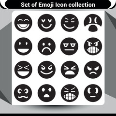 Collection of diverse black and white emoji icons showing a wide range of human emotions