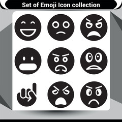 A diverse collection of black and white emoji and hand gesture icons representing various emotions