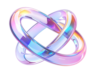 Iridescent, interlocking loops with smooth, reflective, gradient surfaces