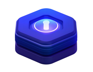 Isometric blue layered secure icon with keyhole glow