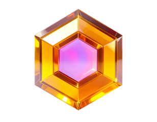 Geometric gem with an inner iridescent hexagon, golden edges, dark bg