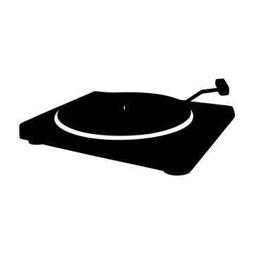 Elegant minimalist silhouette of a vintage record player in stark black and white