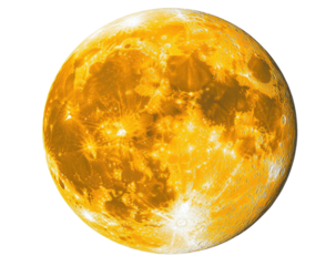 Golden full moon, craters visible, on a dark backdrop