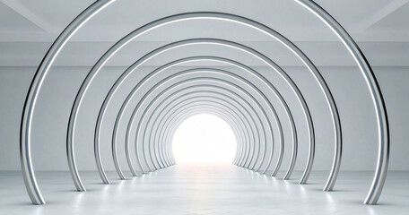Obraz premium Modern futuristic tunnel with bright light at the end