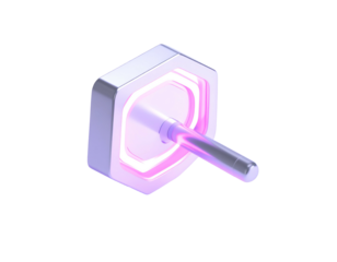 Isometric render of glowing tech device with protruding cylinder