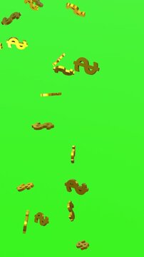 3D Golden dollar falling on green background. Full HD. 4K