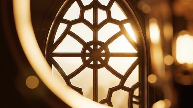 Warm window light filtering through an ornate geometric gothic window