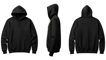 Classic black hoodie from multiple angles displaying design and comfort