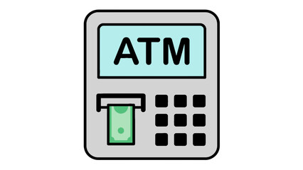 An illustration of a gray ATM machine with a green bill dispensing