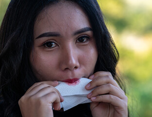 Thai Girl at Restaurant and Lake in Thailand