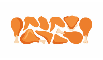 Playful cartoon fried chicken bundle vector illustration with crispy drumsticks, wings, and thighs for fast food and culinary designs