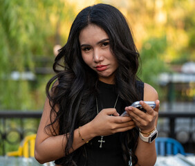 Thai Girl at Restaurant and Lake in Thailand