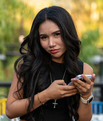 Thai Girl at Restaurant and Lake in Thailand