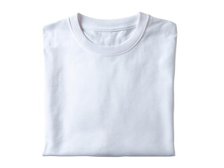 Folded plain white t-shirt on a flat surface.